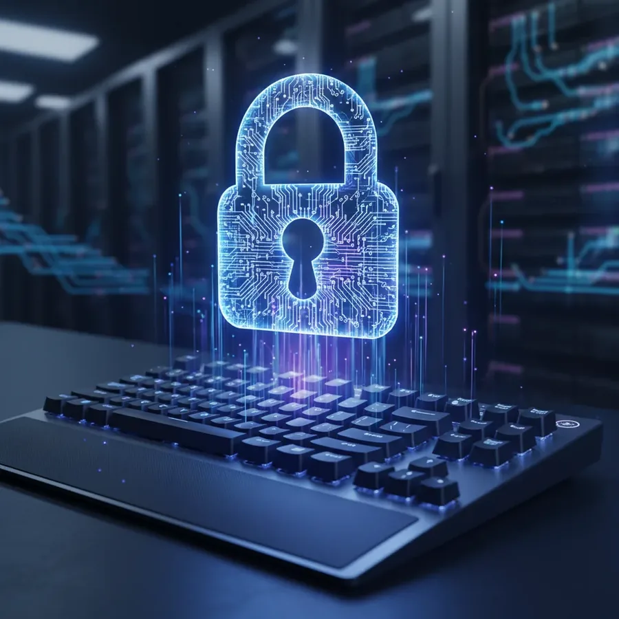 Digital lock above a keyboard